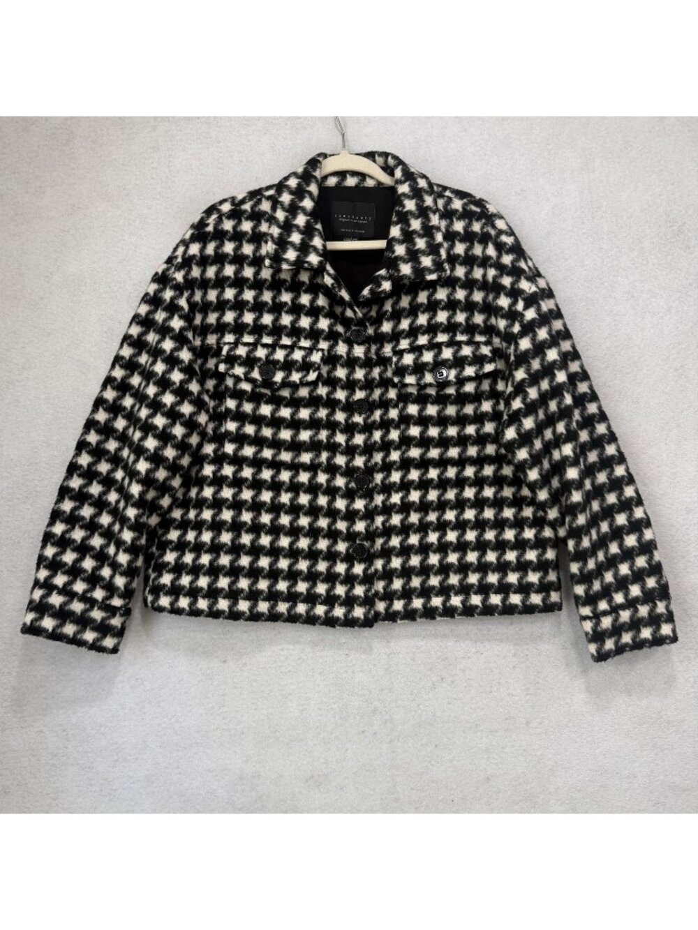 Sanctuary Jacket Womens Large Black White Check Tweed Button Front Lined Pockets